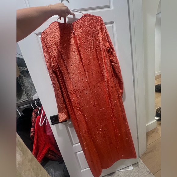 Red sequin ASOS dress size 4 maxi with slit - Picture 4 of 9